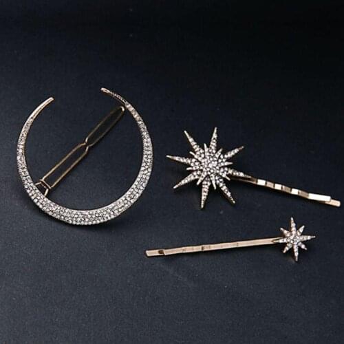 New Crystal Rhinestones Hair Clips Round Heart Moon Hairpins For Women Girls Snap Barrette Stick Metal Hair Styling Accessories