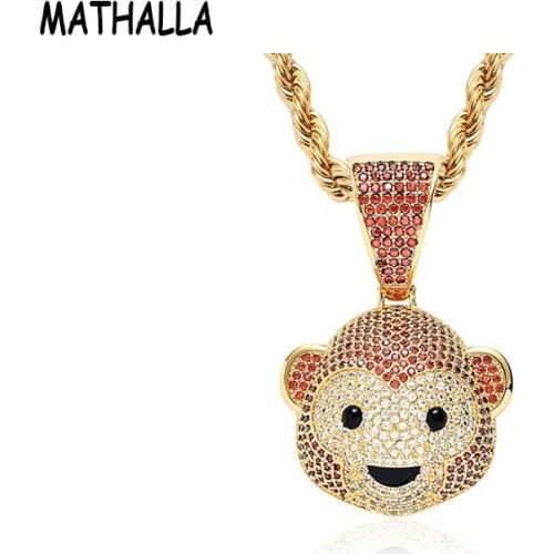 MATHALLA Personalized Animal Pendant Smiling Little Monkey Pendant Necklace Full of Zircon Fashion Hip Hop Jewelry Gift