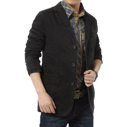 Blazer men Casual Denim Blazer Parka Mens slim fit Cotton Jackets Army Green Khaki Plus Size XXXL 4XL Coat Brand clothing