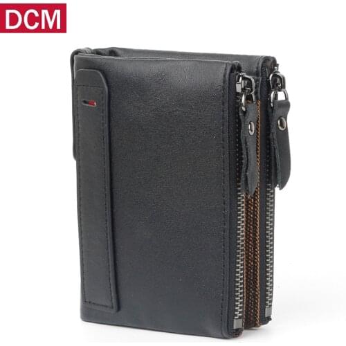 DCM 100% Genuine Leather Men Wallet Small Zipper Men Walet Portomonee Male Short Coin Purse Brand Perse Carteira For Rfid