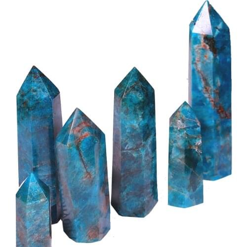 1PC Natural Quartz single point Blue apatite Hexagonal wand Repair Prisms Mineral Home Decoration Treatment Stone DIY Gift