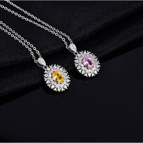 QTT Origianl Design Genuine 925 Silver Necklace Oval Crystal Pendant Necklace with Chian Retro Choker Necklaces For Women Girls