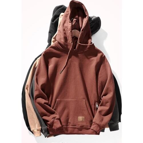 Autumn and Winter Fashion Pure Cotton Terry Heavy Weight Plus Velvet Hoodies for Mens Thick Loose Hooded Pullover Sportswear