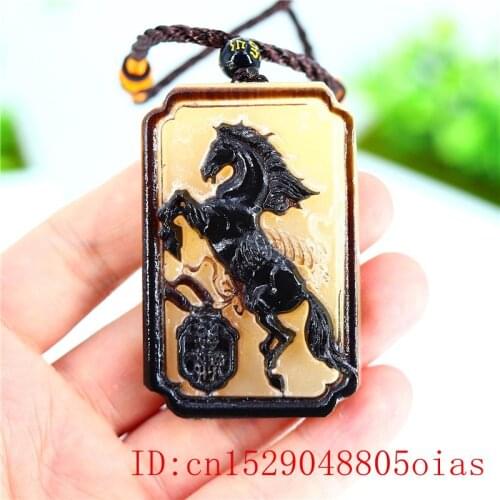 Ox Horn Horse Pendant Necklace Collectibles Fashion Carved Chinese Natural Charm Jewelry Gifts Amulet