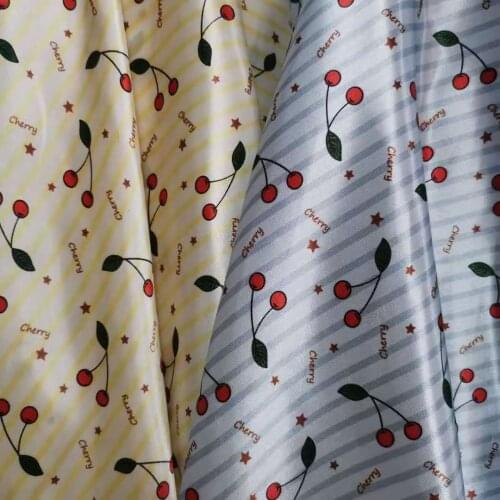 Polyester Cherry Printed Satin Stage Costume Party Festival Decoration DIY Craft Tissue