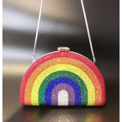 Rainbow Rhinestone Crystal clutch Purse Women’s Chain Mini Minaudiere Fashion Lady Evening Shoulder bag Handbag Banquet Clutches