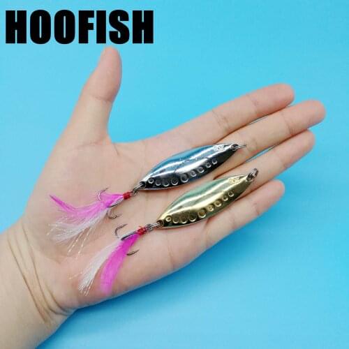 HOOFISH 10PCS/lot Metal Jig Leech Fishscale spoon lure 7g/10g/15g/20g Artificial bait Feather Hook Spinners Spoon Hard Bait
