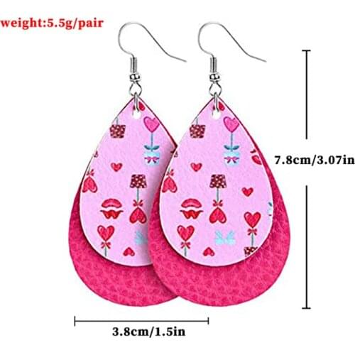 16Pairs/Set Heart Red Lips Valentines Day PU Leather Earrings Layered Glitter Sweetheart Earrings Valentine Gifts