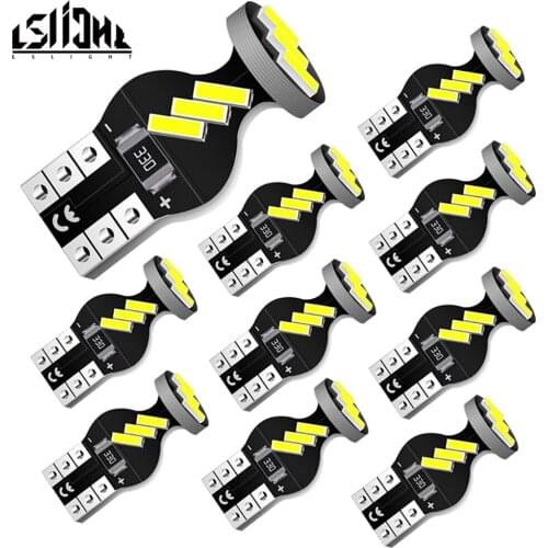 10PCS T10 LED CANBUS W5W Light Bulbs 168 194 Car Interior Dome Reading Lamp Error Free Side Wedge License Plate Lights 12V White