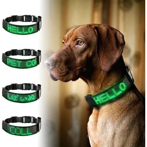 Luminous Dog Colllar Bluetooth Programmable Night Safety Luminous Dog Leash Anti-Lost Scrolling Text Dog Tag Sign 14.5 – 19.6