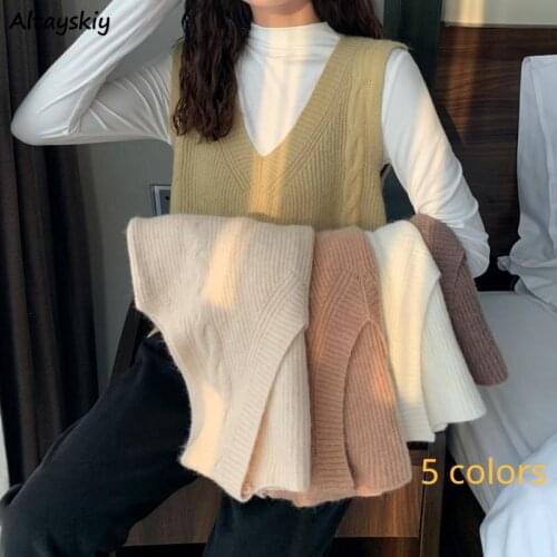 Sweater Vest Large Size Solid Student All-match Minimalist 5 Colors Ladies Soft Casual Fashion Korean Style Popular Loose Chic