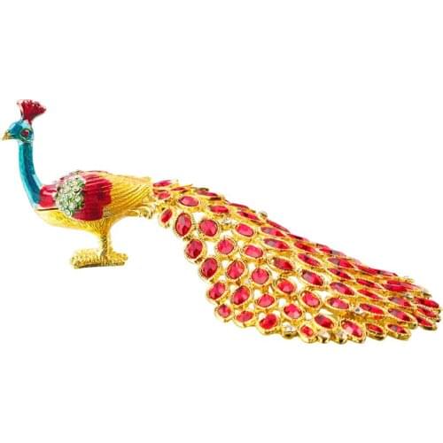 Peacock Jewelry Trinket Box Necklace Earrings Storage Box Animal Keepsake Figurine Home Office Decor Desktop Ornament