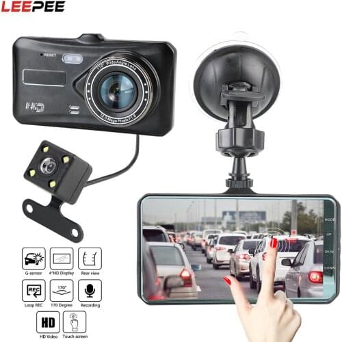 LEEPEE Touch Screen Dual Lens 4" HD 1080P Video Recorder Camera Car DVR G-sensor WDR Auto DashCam Dash Cam Auto Accessories