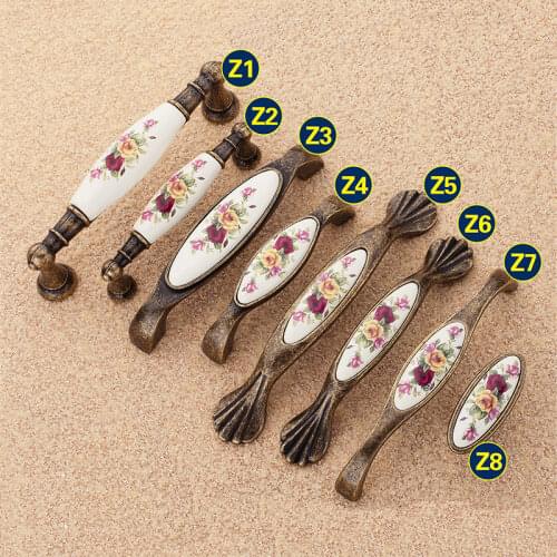 Alloy Knobs Vintage Rural Flower White Bronze Ceramic For 8 Sizes Cabinet Cupboard Kitchen Accessories Door Handles