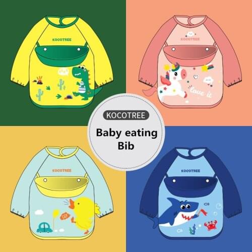 Kocotree Waterproof Smock Cartoon Dinosaur Unicorn Childrens Apron Baby Long Sleeve Painting Eating Apron With Detachable Bib