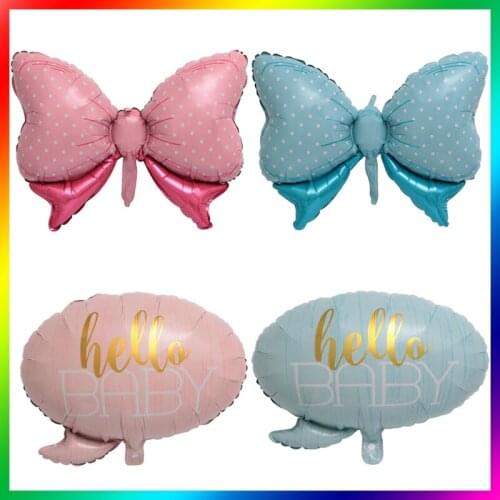 DIY Birthday Theme Blue Pink Bow Baby Shower Foil Balloon Luck Bubble chat Box Decoration Helium Wedding Kids Toys Globos