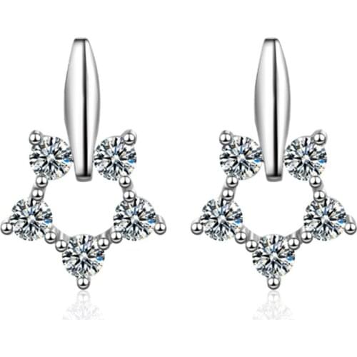 Cold wind personality temperament temperament sweet crystal star female short silver plated stud earrings WE133