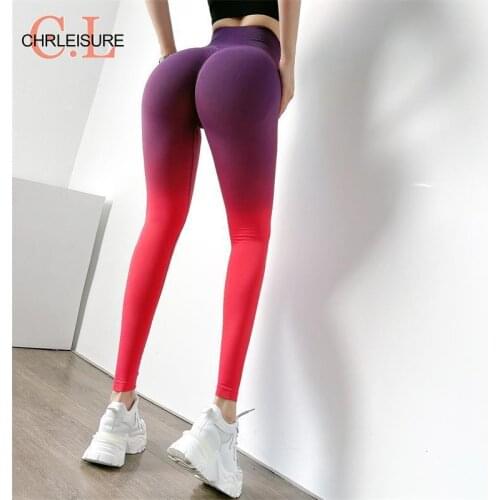 CHRLEISURE Fashion Leggings Women Gradients High Waist Elastic Butt Lift Sports Leggings Sexy Scrunch Butt Fitness Leggings