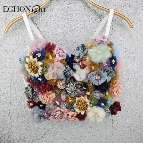 Echonight Applique Floral Corselet Top Womens Bustier Bra Chunky Cropped Top Wedding Bralette Vest Bachelorette Corset Top