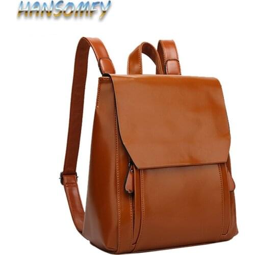 HANSOMFY New arrival vintage leather backpack simple style leather women bag fashion brand design travel bag school bag YZ-18