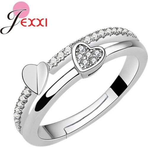 Fashion Ladies Double Layer Love Heart Cubic Zirconia Adjustable Opening Ring For Women Engagement Party Wedding Jewelry