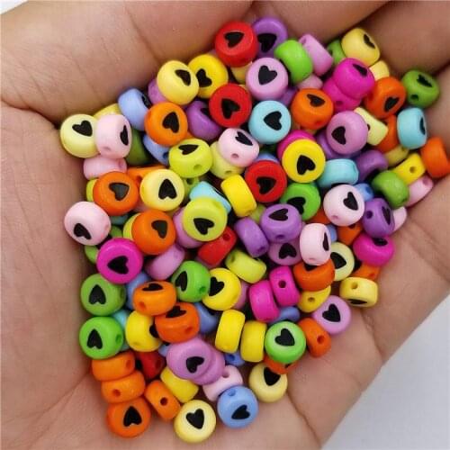 100PCS 7mm Acrylic bead Solid color Loose Spacer Beads Heart Shape DIY Jewelry Accessories Necklace Bracelet Making