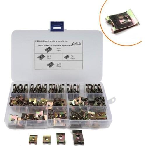 110PCS U Type Metal Clip No.6 8 10 12 Zinc Clip Nut Automotive Interior Trim Panel Fastener Fitting