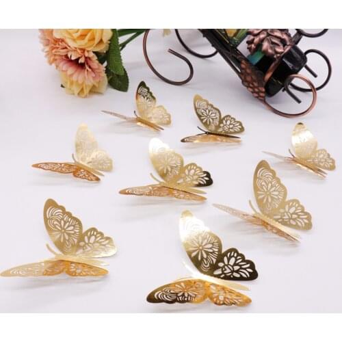 12pcs gold silver PVC 3D Wall Stickers Butterflies Butterflies Hollow DIY Home Decor Poster Kids Rooms Wall Decoration Party