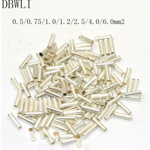 200PCS Non Insul Butt Splice Connectors Copper 0.5/0.75/1/1.5/2.5/4/6mm2 22-10AWG Tinned Splice Crimp Terminal Bootlace Ferrule