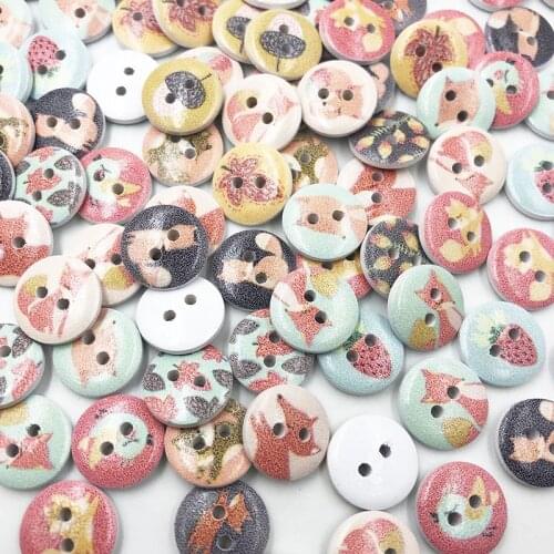 30/50/100pcs white 2 Hole Mixed Cartoon Round Wood Buttons Home Sewing Scrapbooking Decor Clothing 15mm WB770