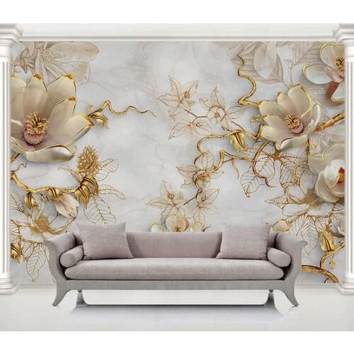 3D Embossed Magnolia Flower Marble Wallpaper Living Room TV Sofa Background Wall Mural Luxury Home Decor Papel De Parede Sala 3D