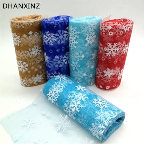 6inch*10Y Snowflake Printed Organza Tulle Rolls for Christmas Decoration Frozen Party Tutu Skirt Wedding Dress Supplies Deco