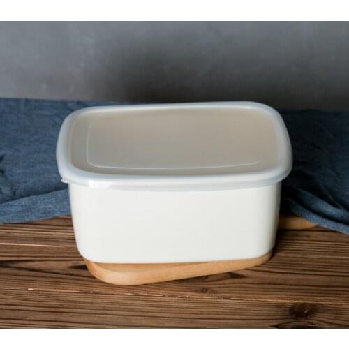 Japanese style porcelain enamel large capacity fresh keeping box kitchen food lunch box refrigerator storage box white mess tin