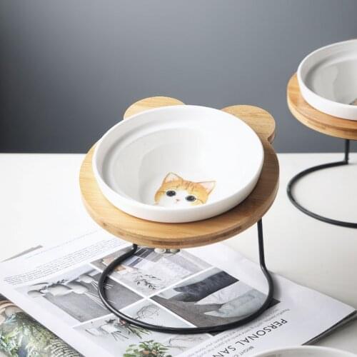 Ceramic Pet Bowls With Rack Various Cartoon Patterns Bowl High-end Feeding Drinking Bowls Food Water Container Dog Cat Feeder
