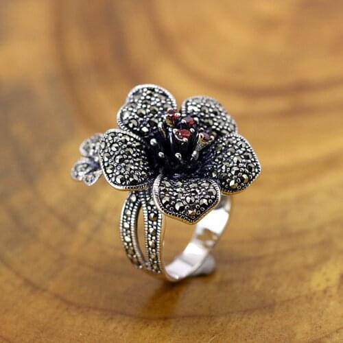 BOCAI S925 silver inlaid stone exaggerated atmospheric fashion beauty S925 Marseille Gardenia ring