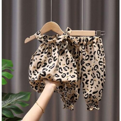 2020 Girls Baby Summer Clothing Set Printed Suits big bow shoulderless Tops Shirts And pants Kids children Casual Clothes