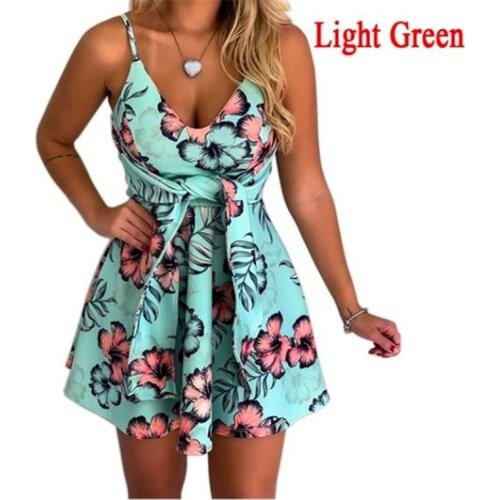 Summer Women V-Neck Sleeveless Dresses Ladies Casual Condole Belt Flowers Print A-Line Dress 2021 Female Clothing Plus Size