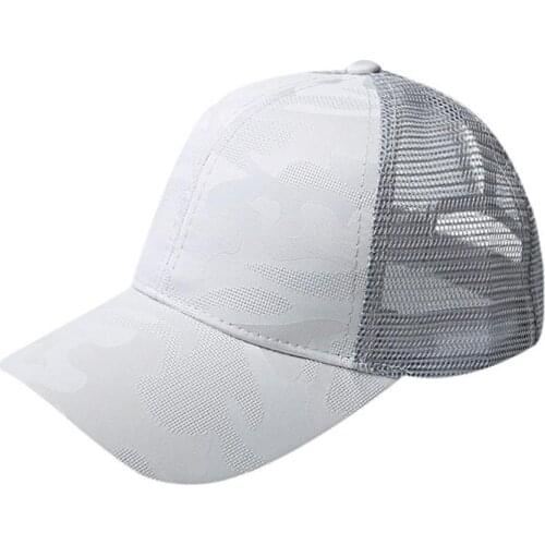 Summer Solid Color Ponytail Baseball Cap Adjustable Anti UV Mesh Peaked Hat
