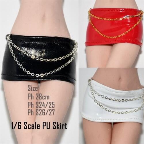 1/6 PU Leather Mini Short Skirt Skinny Metal Chain Leg Dress for 12inch Female Action Figure Model Toy