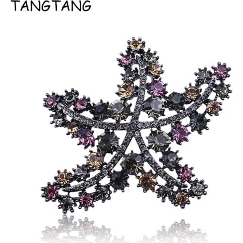 TANGTANG Starfish Brooch Rhinestone Crystal Brooch Black Tone Star Brooch Pins For Men and Women Vintage Jewelry Pins Scarf Clip