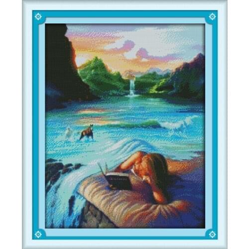 Beauty beside the water Cross Stitch Kits Embroidery Needlework Kit Printed Canvas DMC Counted printed Cross-stitch set