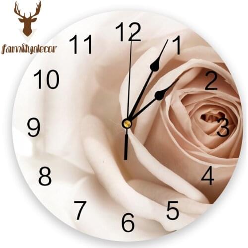 3D White Rose PVC Wall Clock Modern Design Home Decor Bedroom Silent Oclock Watch Wall For Living Room