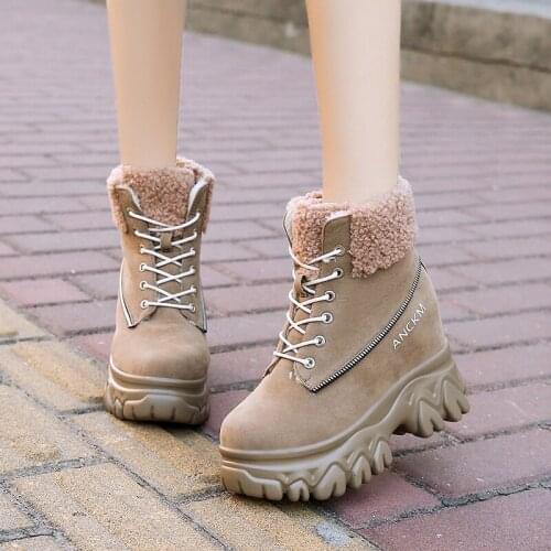 Thick Sole Designer Fur Ankle Boots For Women 2021 Winter Zip High Platform Sneakers 9CM Height Increasing Warm Snow Boots