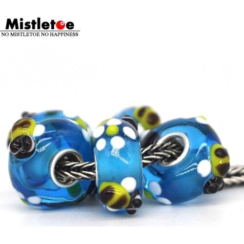 Mistletoe 925 Sterling Silver Large Hole Murano Glass Bee Charm Bead Fit European Bracelet Jewelry