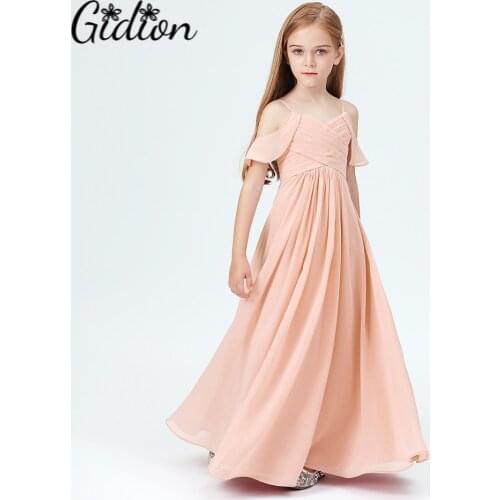 Little Bridesmaid Party Off-Shoulder Ruffled Sleeves Dress Girl Wedding Banquet Kids Birthday Party Dresses For Girls Costumels