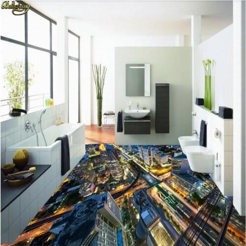 Beibehang Custom Photo Wallpaper Floor Stickers Modern Night Urban City 3D Flooring PVC Self Adhesive papel de parede
