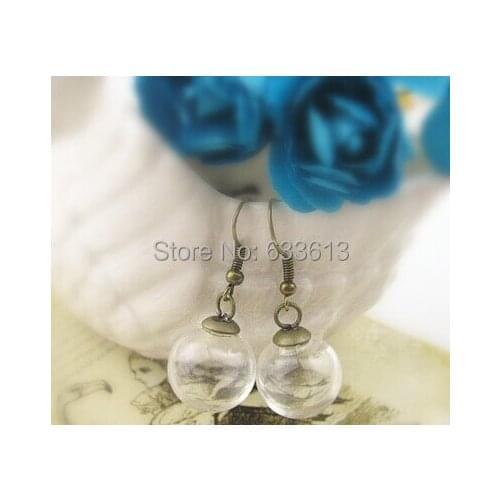 SALE Free ship!!!100set 16*4mm(opening) glass bubble & 6mm bronze cap & Earing hook set DIY glass cover vial earings pendant set