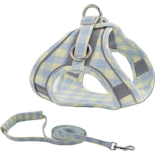 Plaid Adjustable Reflective Dog Harness Soft Cotton Escape-Proof Pet Harnesses Vest Leash Pet Accessories for Small Medium Dogs