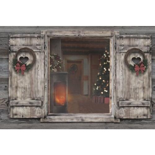Christmas Backdrop Tree Noel Party Photography Backdrop Warm Stove Rustic Wood House Rural Background Photocall Photo Studio