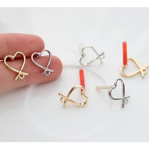 2018 New 13MM 6pcs/lot Zinc Alloy Gold And Love Heart Sweet Base Earring Connector For DIY Stud Earrings Accessories